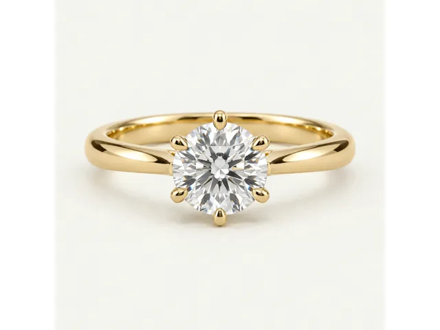 A synthetic gold solitaire ring from the Rocento jewelry demo catalog